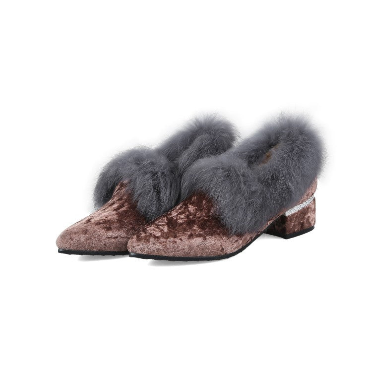 Women Furry Chunky Heels Shoes