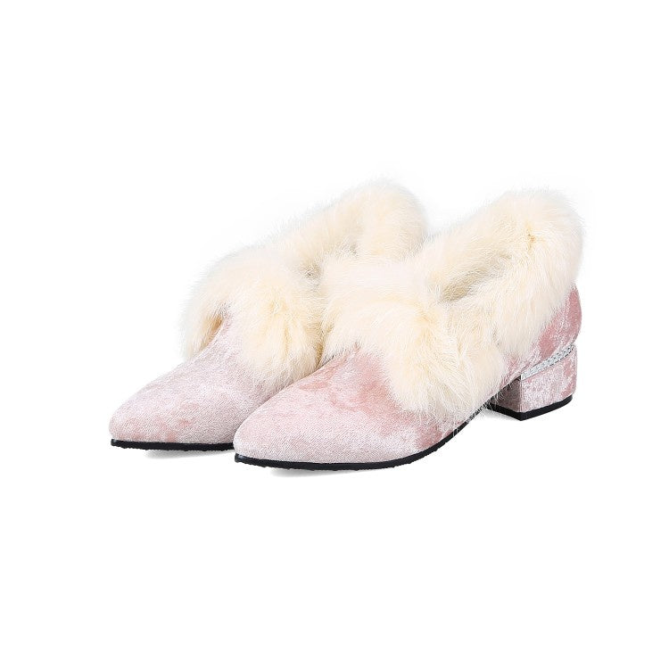 Women Furry Chunky Heels Shoes