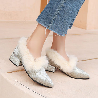 Women Furry Chunky Heels Shoes