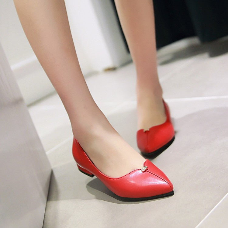 Women Pointed Toe Chunky Heels Pumps