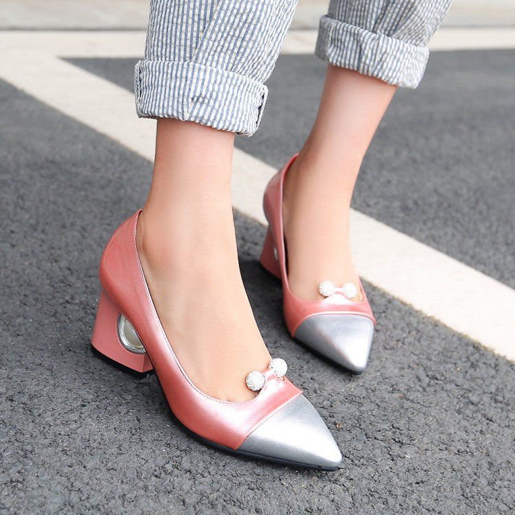 Women Pearl High Heeled Chunky Heels Pumps