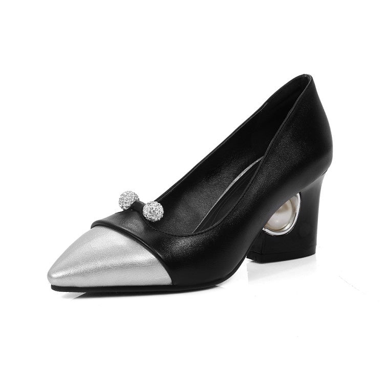 Women Pearl High Heeled Chunky Heels Pumps