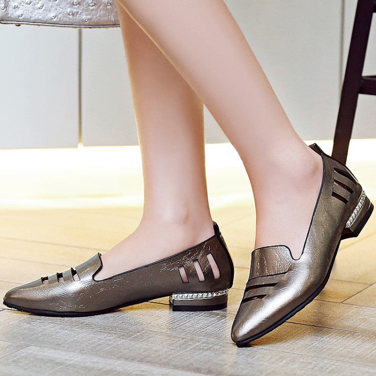 Women Soft Leather Low Heeled Chunky Heels Pumps