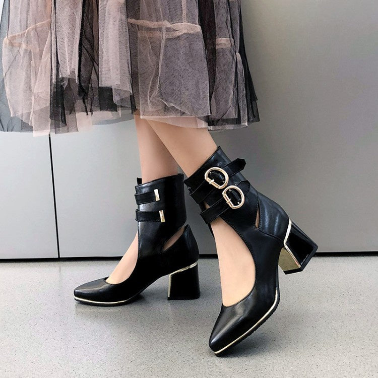 Women Buckle High Heeled Chunky Heels Shoes