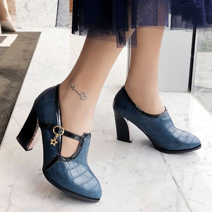 Women Stone-pattern High Heeled Chunky Heels Pumps