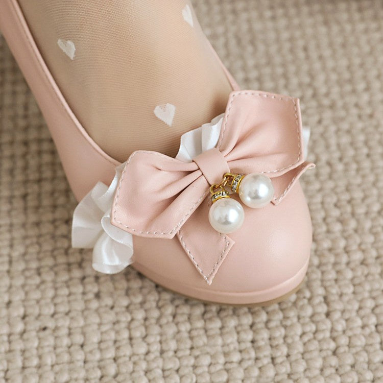 Women Lace Platform Pumps Mary Janes Shoes with Bowtie