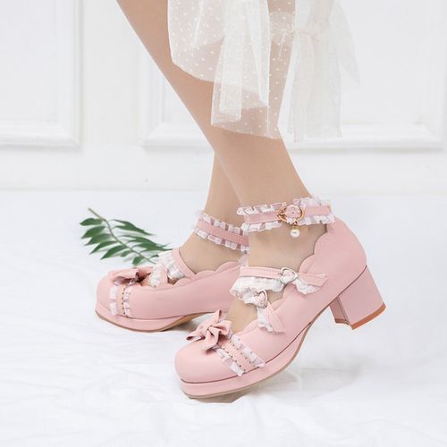 Women Chunky Heel Pumps Mary Janes Shoes with Bowtie