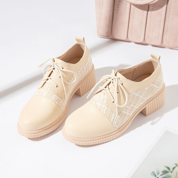 Women Lace Up Chunky Heels Shoes