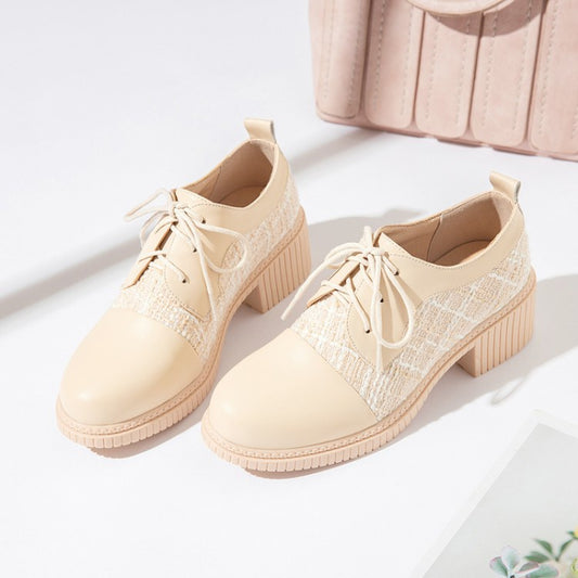 Women Lace Up Chunky Heels Shoes