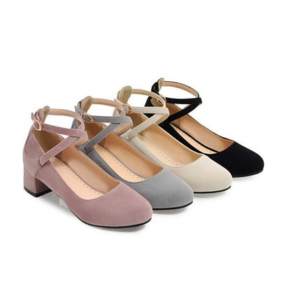 Women Buckle Pumps Chunky Heels Shoes