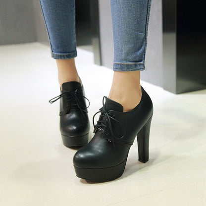 Women Lace Up High Heels Platform Shoes