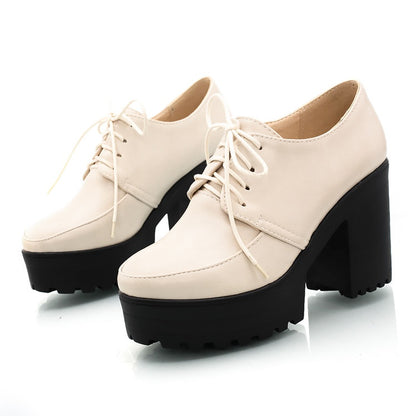 Women Lace Up Platform Chunky High Heels Shoes