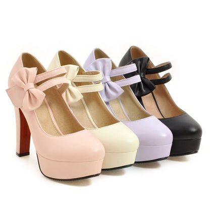 Women Bowtie Platform Pumps High Heels Shoes