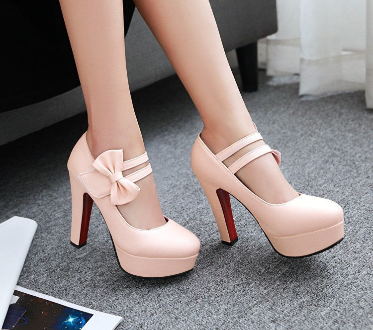 Women Bowtie Platform Pumps High Heels Shoes