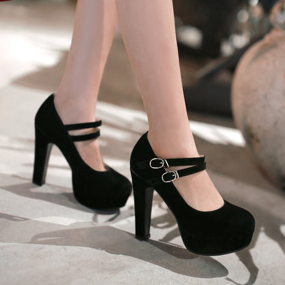 Women Double Buckle Platform Pumps High Heels Shoes