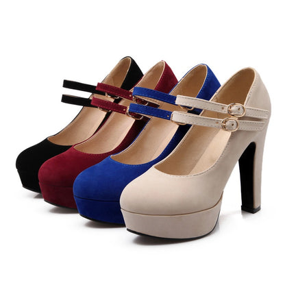 Women Double Buckle Platform Pumps High Heels Shoes