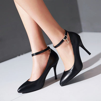 Women Pointed Toe Ankle Strap Pumps High Heels Shoes