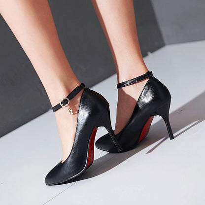 Women Pointed Toe Ankle Strap Pumps High Heels Shoes