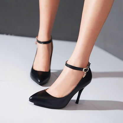 Women Pointed Toe Ankle Strap Pumps High Heels Shoes