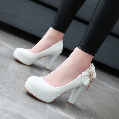 Women Bowtie Tassel Platform Pumps High Heels Shoes