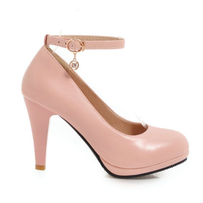 Women Pointed Toe Ankle Strap Pumps High Heels Shoes