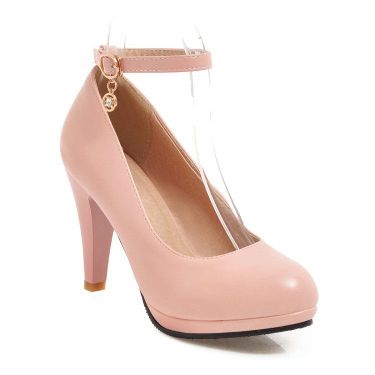 Women Pointed Toe Ankle Strap Pumps High Heels Shoes