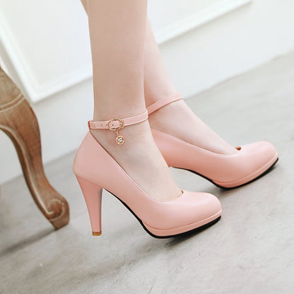 Women Pointed Toe Ankle Strap Pumps High Heels Shoes