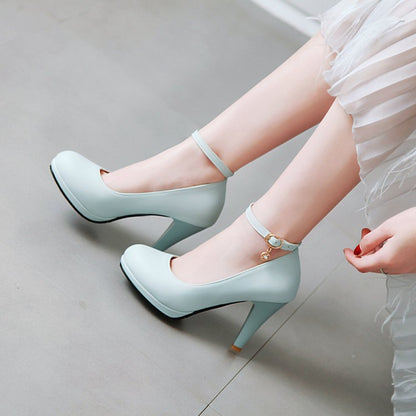 Women Pointed Toe Ankle Strap Pumps High Heels Shoes