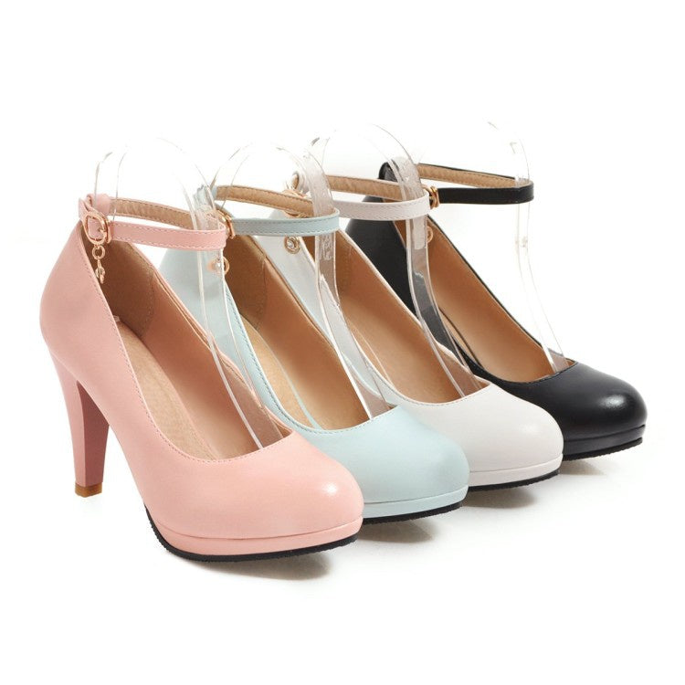 Women Pointed Toe Ankle Strap Pumps High Heels Shoes