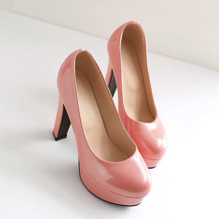 Women Patent Leather Platform Pumps High Heels Shoes