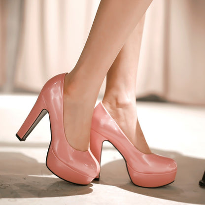 Women Patent Leather Platform Pumps High Heels Shoes