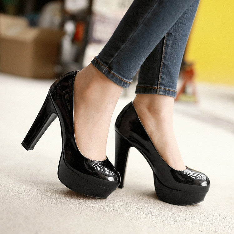 Women Patent Leather Platform Pumps High Heels Shoes