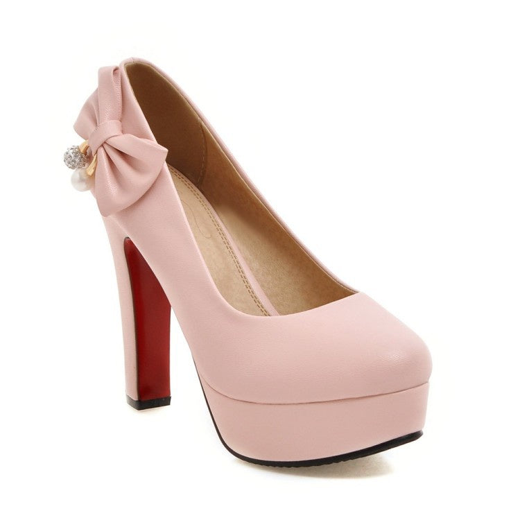 Women Bowtie Platform Pumps High Heels Shoes