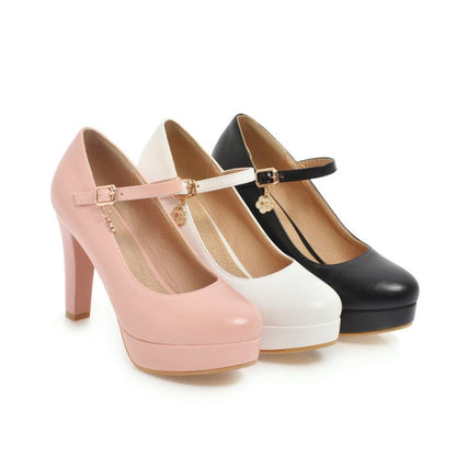 Women Ankle Strap Platform Pumps High Heels Shoes