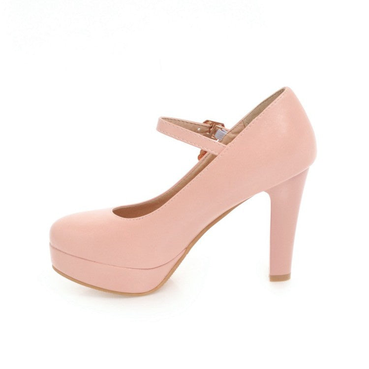 Women Ankle Strap Platform Pumps High Heels Shoes