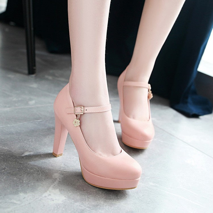 Women Ankle Strap Platform Pumps High Heels Shoes