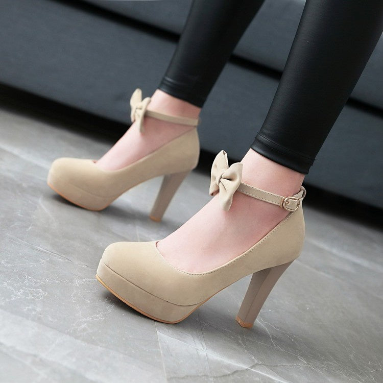 Women Bow Platform Pumps High Heels Shoes