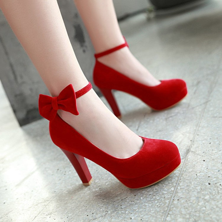 Women Bow Platform Pumps High Heels Shoes