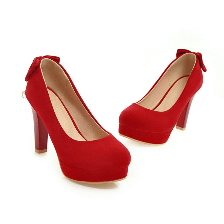 Women Back Bowtie Platform Pumps High Heels Shoes