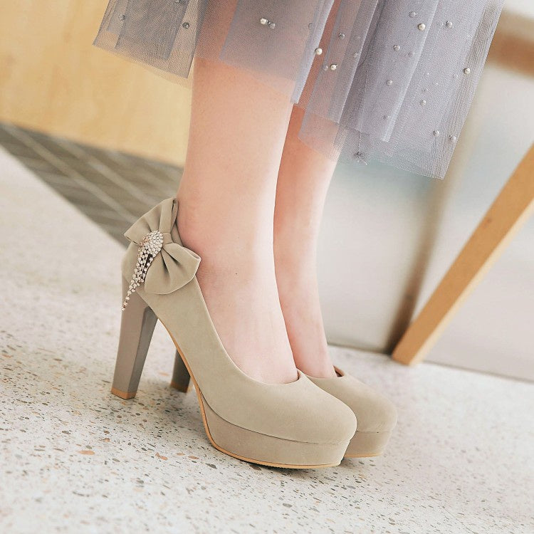 Women Suede Rhinestone Platform Pumps High Heels Shoes