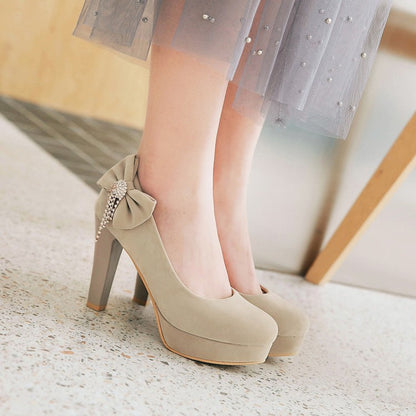 Women Suede Rhinestone Platform Pumps High Heels Shoes