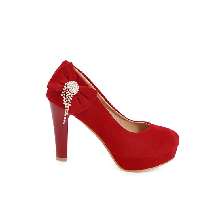 Women Suede Rhinestone Platform Pumps High Heels Shoes