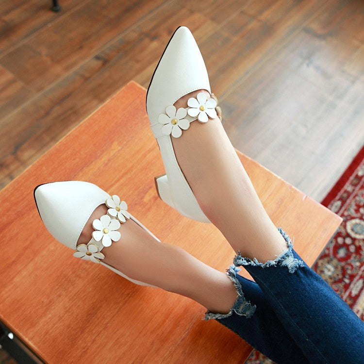 Women Flower Pumps Low Heeled Shoes