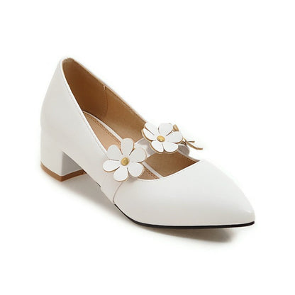 Women Flower Pumps Low Heeled Shoes