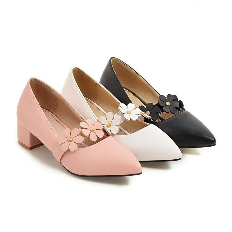 Women Flower Pumps Low Heeled Shoes