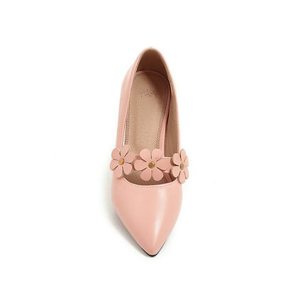 Women Flower Pumps Low Heeled Shoes