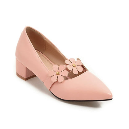 Women Flower Pumps Low Heeled Shoes