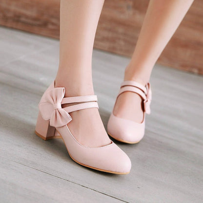 Women Mary Jane Bowtie Pumps High Heeled Shoes