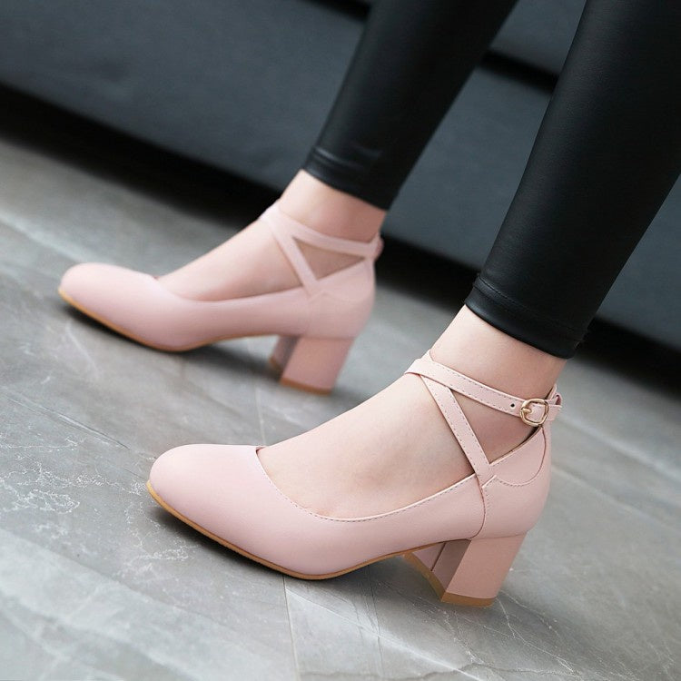 Women Ankle Strap Pumps High Heeled Shoes