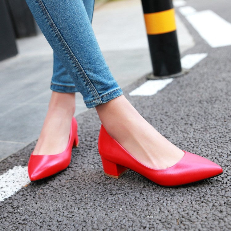 Women Pointed Toe Pumps Low Heeled Shoes